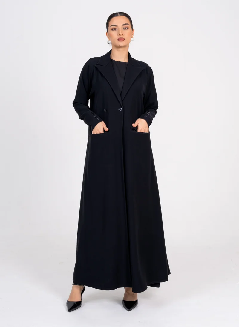 Rosette Abaya  Luxury Blazer Style Abaya with Collar & Button Design for Women | Best Price UAE